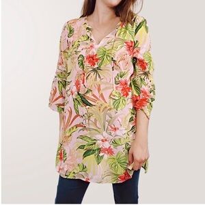 J. Jill Seashell Paradise Floral Multicolor Tunic Top / Mini Dress Size Large